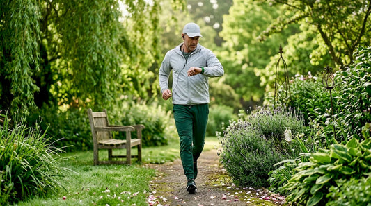 Man walking for exercise in park morning