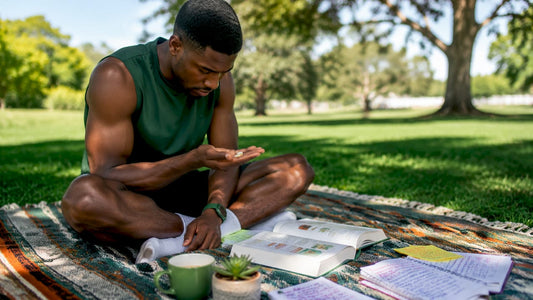 Man measuring zinc supplements at kitchen table