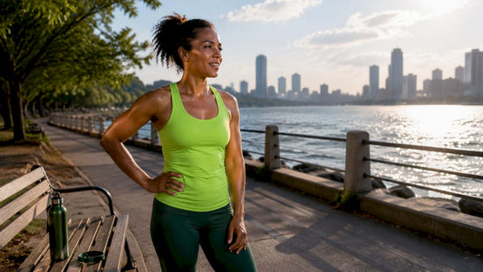 Woman finishing morning walk in park