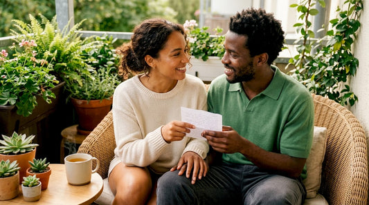 Couple sharing note to rekindle romance at home