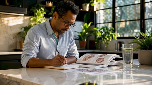 Man studying male arousal physiology at desk