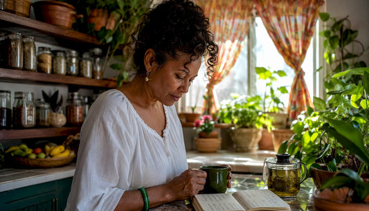 Woman reflecting on stress effects at home