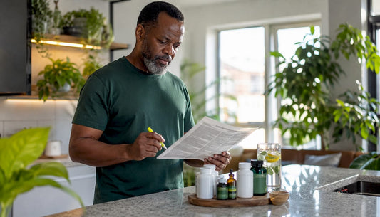 Middle-aged man reading about sexual stamina